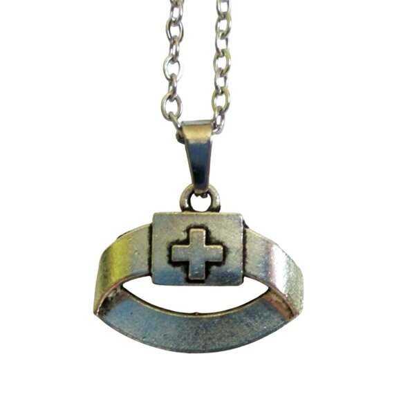 New Nurse Hat Pendant Necklace with 18" Stainless Chain Medical Cross Jewelry - Picture 1 of 5
